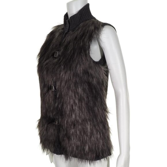 Calvin Klein Vest Faux Fur Size XS Womens Sweater Metal Closures Gray Mock Tunic - Picture 5 of 11
